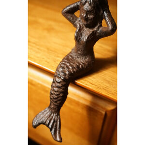 Mermaid Shelf Sitter Figurine Statue Rustic Beach Cast Iron Nautical Home Decor